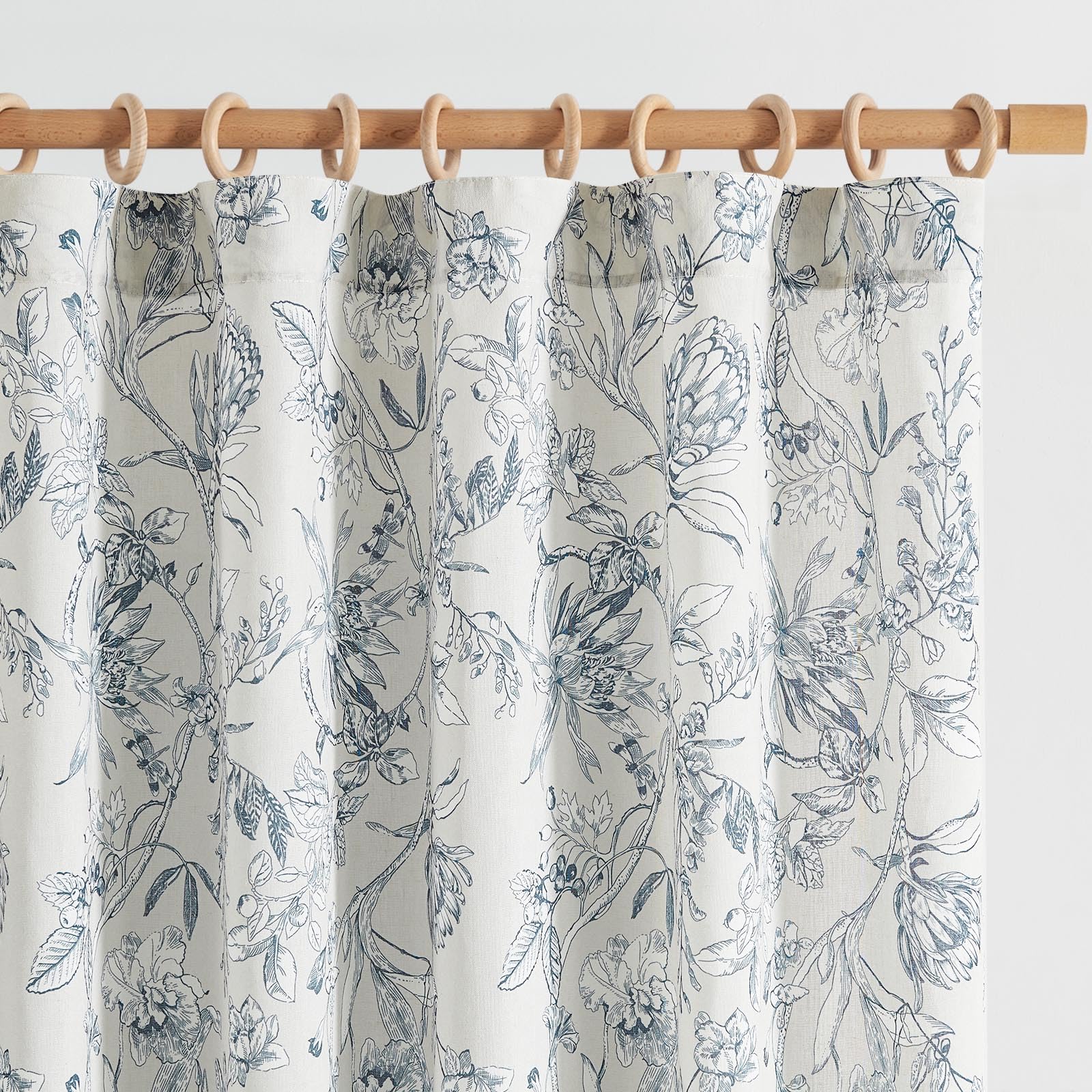 Jinchan Floral Curtains 84 Inches Long Blue Flower Linen Farmhouse Curtains For Living Room French Country Vintage Curtains Rod